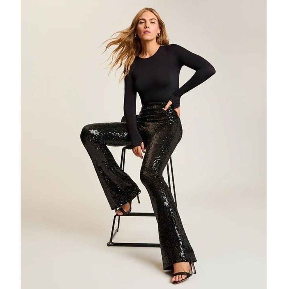 Commando Sequin Flare Pants Women Small Black Party Glam High Waisted